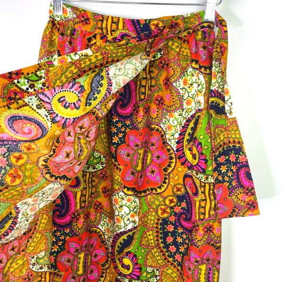 Vintage Maxi Skirt 1960s Paisley Bright Colors Pink Yellow S - Picture 11 of 11